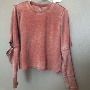 Pink Cropped Cut out elbow shirt